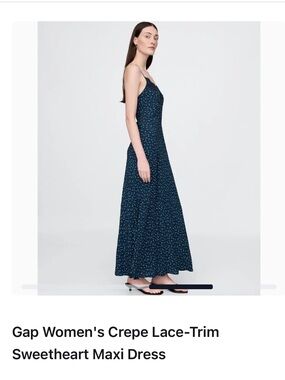 GAP Sleeveless Navy Floral Lace-Trim Maxi Dress